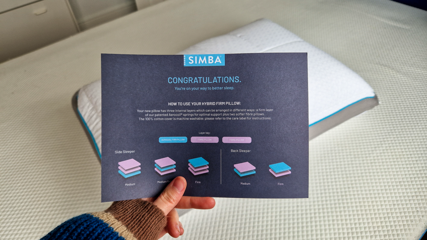simba hybrid firm pillow note